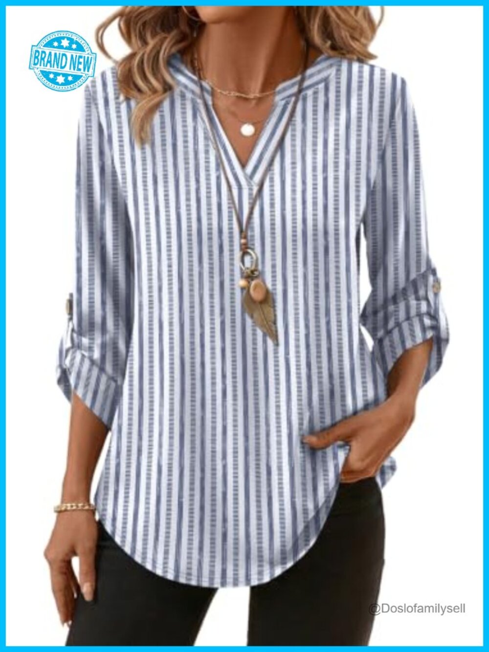 Womens V Neck 3/4 Sleeve T Shirt Loose Fit Business Casual Top